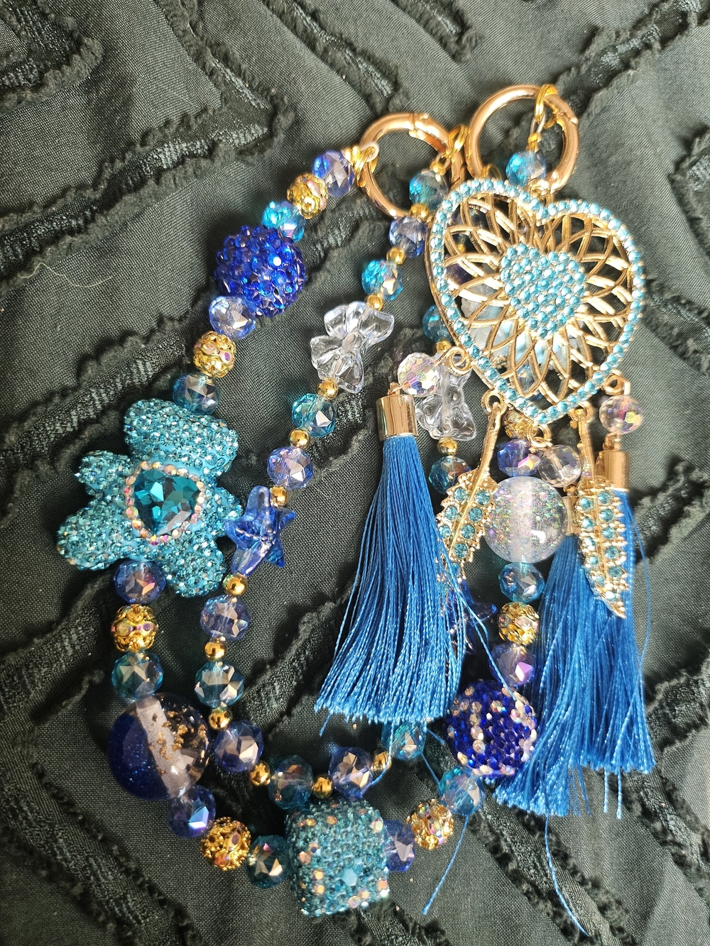 Blue Crystal Heart & Tassel Statement Necklace